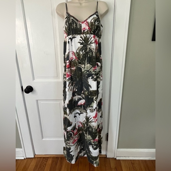 Tailor Vintage Cotton Flamingo Spaghetti Strap Maxi Dress Hawaiian Tropical Boho - Picture 1 of 13
